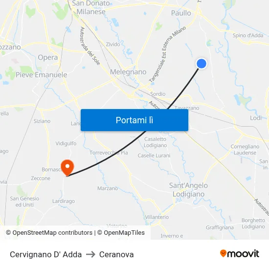Cervignano D' Adda to Ceranova map
