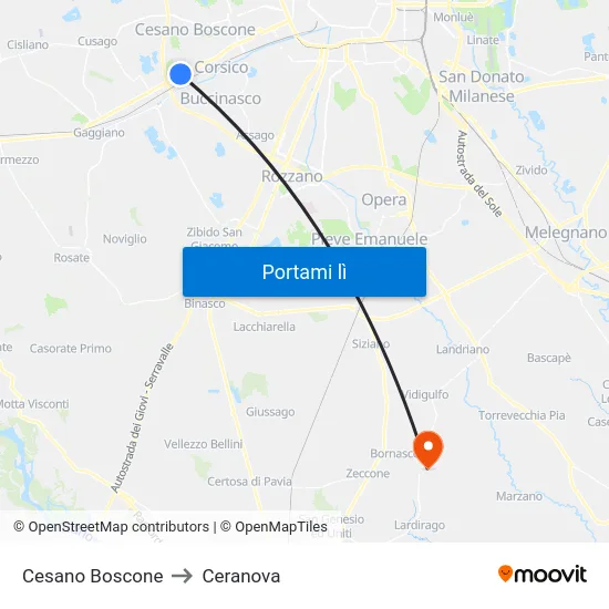 Cesano Boscone to Ceranova map