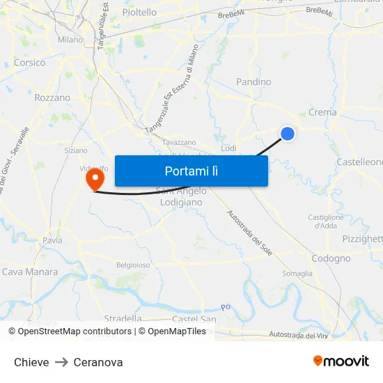 Chieve to Ceranova map