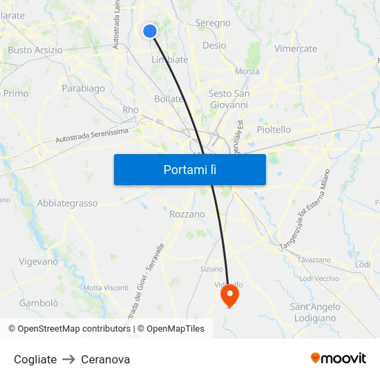 Cogliate to Ceranova map