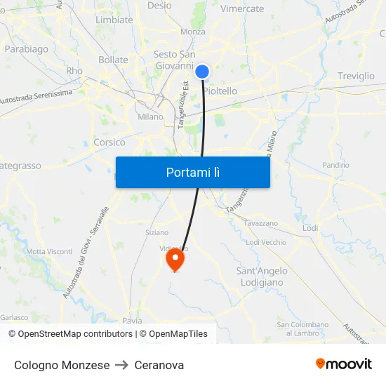 Cologno Monzese to Ceranova map
