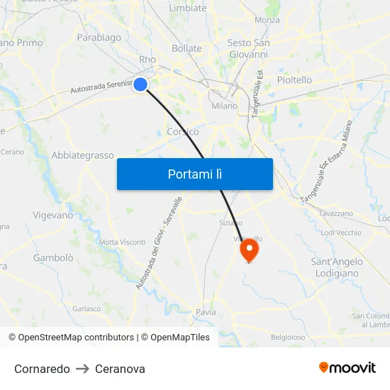 Cornaredo to Ceranova map