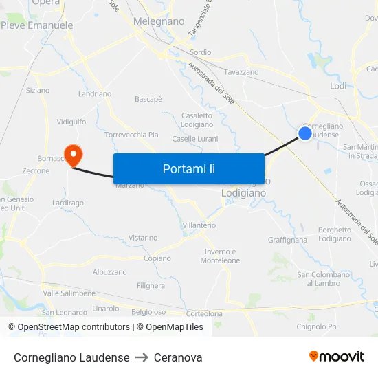 Cornegliano Laudense to Ceranova map