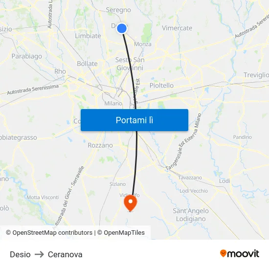 Desio to Ceranova map