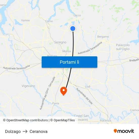 Dolzago to Ceranova map