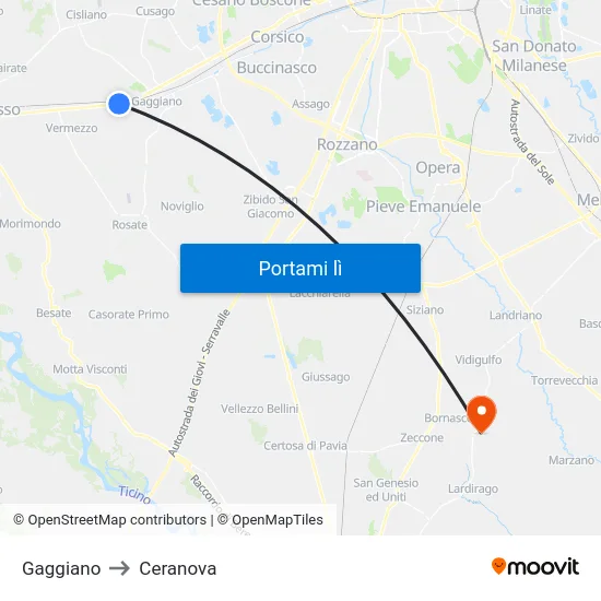 Gaggiano to Ceranova map