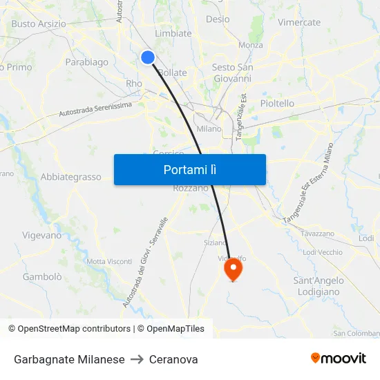 Garbagnate Milanese to Ceranova map
