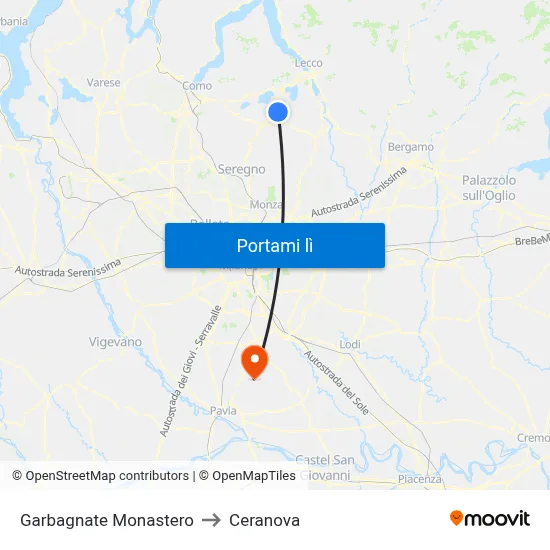 Garbagnate Monastero to Ceranova map