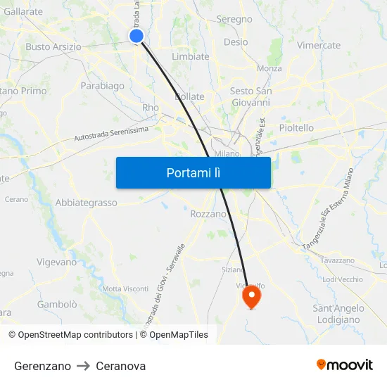 Gerenzano to Ceranova map