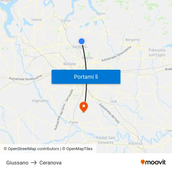 Giussano to Ceranova map