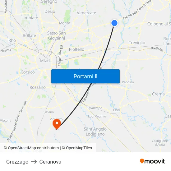 Grezzago to Ceranova map