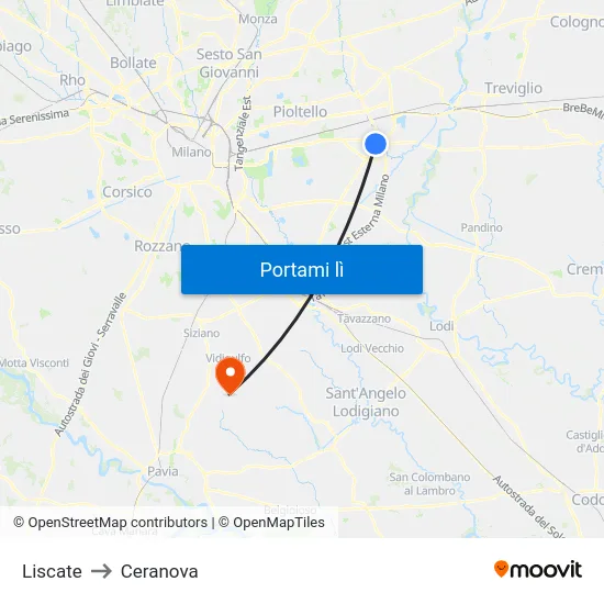 Liscate to Ceranova map
