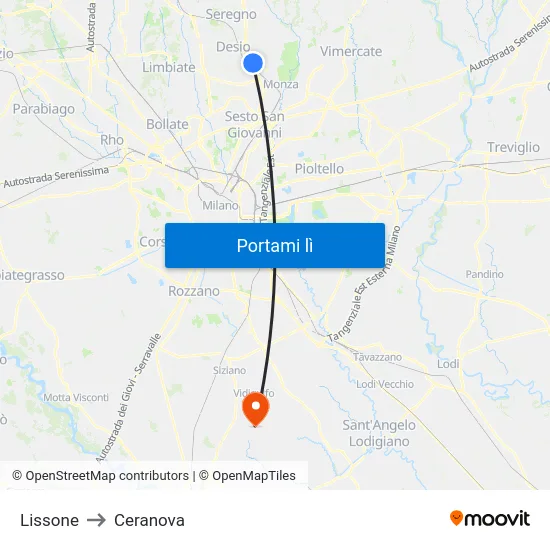 Lissone to Ceranova map