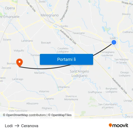 Lodi to Ceranova map