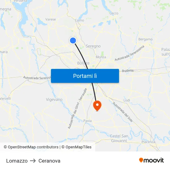 Lomazzo to Ceranova map
