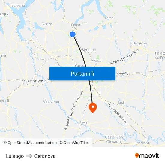 Luisago to Ceranova map