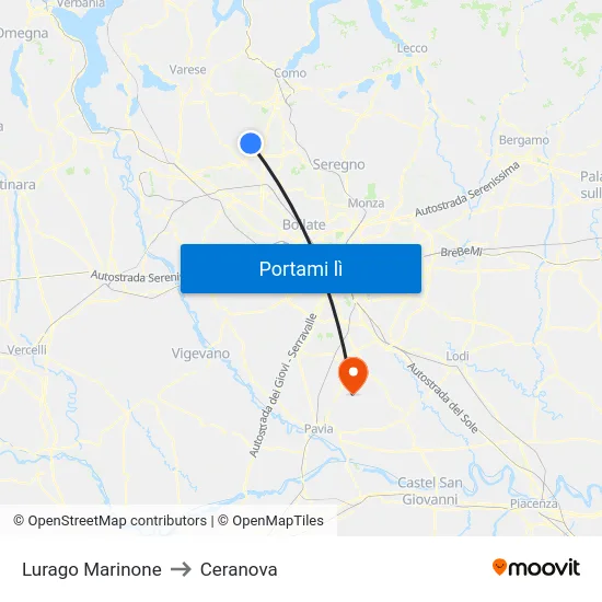 Lurago Marinone to Ceranova map