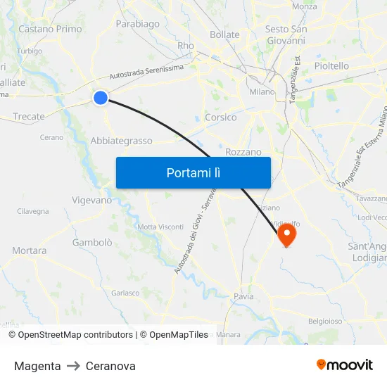 Magenta to Ceranova map