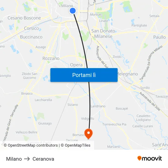 Milano to Ceranova map