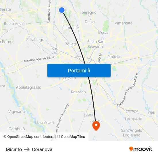 Misinto to Ceranova map