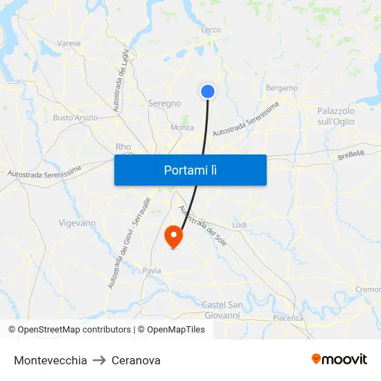 Montevecchia to Ceranova map