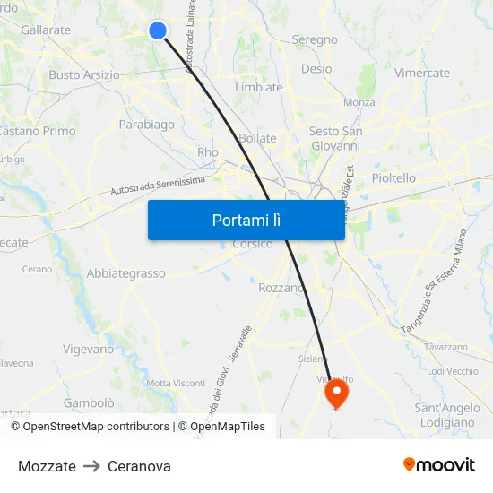 Mozzate to Ceranova map
