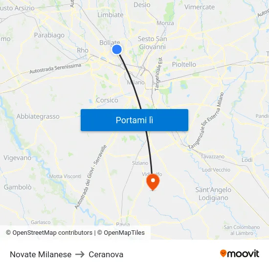 Novate Milanese to Ceranova map
