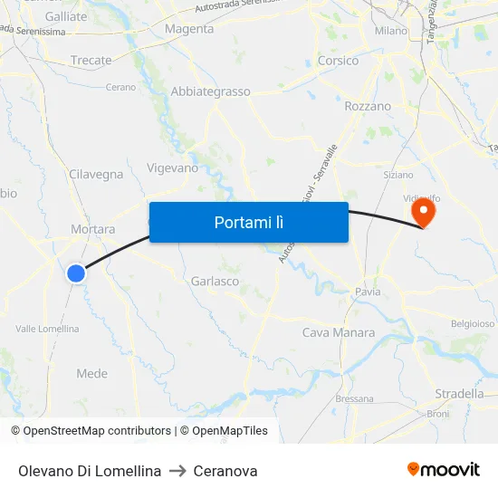 Olevano Di Lomellina to Ceranova map