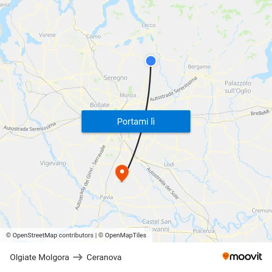 Olgiate Molgora to Ceranova map
