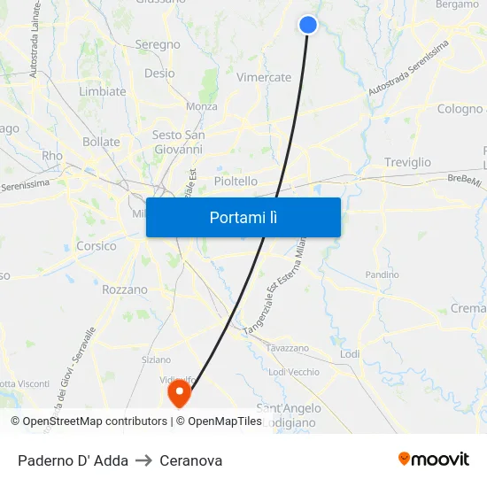 Paderno D' Adda to Ceranova map
