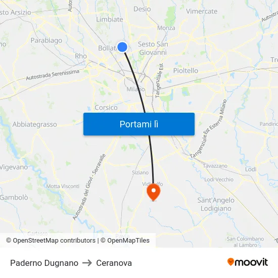 Paderno Dugnano to Ceranova map