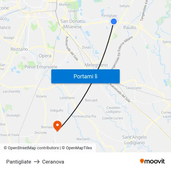 Pantigliate to Ceranova map