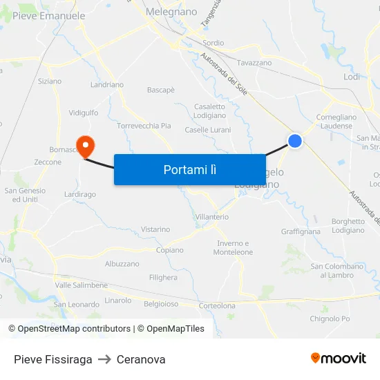 Pieve Fissiraga to Ceranova map