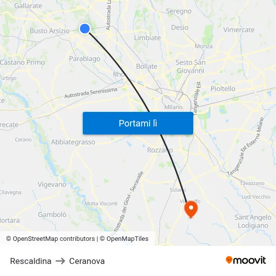 Rescaldina to Ceranova map