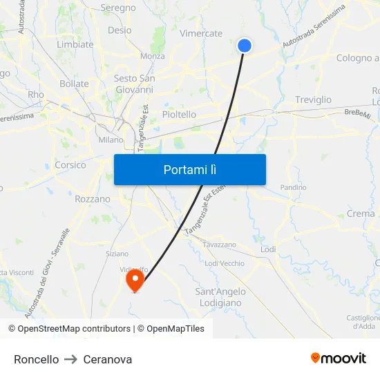 Roncello to Ceranova map