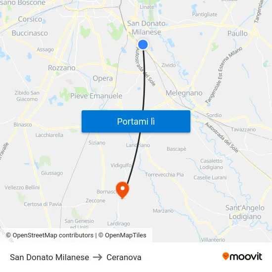 San Donato Milanese to Ceranova map