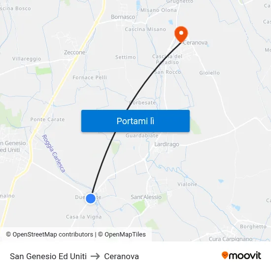 San Genesio Ed Uniti to Ceranova map