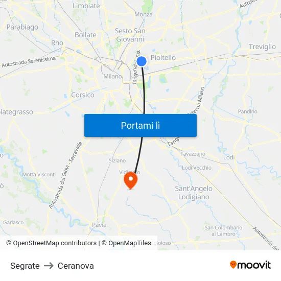 Segrate to Ceranova map