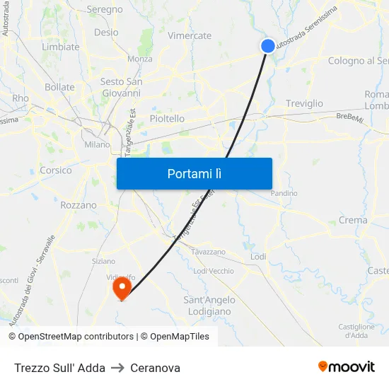 Trezzo Sull' Adda to Ceranova map