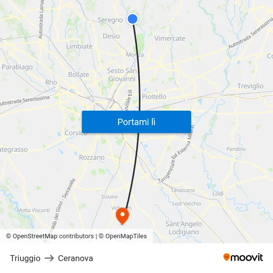 Triuggio to Ceranova map