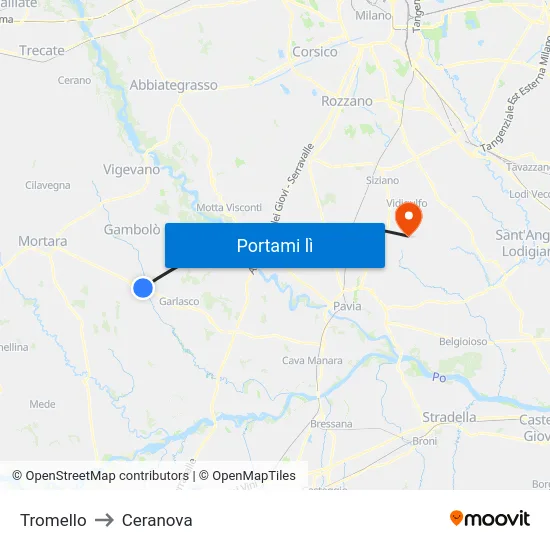 Tromello to Ceranova map