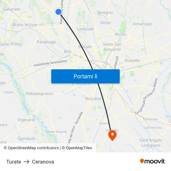 Turate to Ceranova map