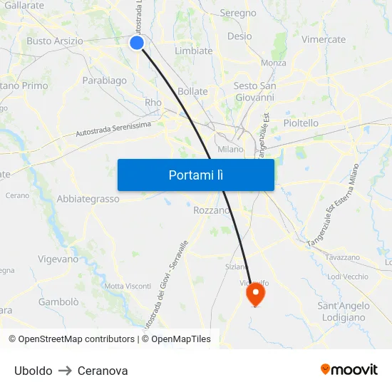 Uboldo to Ceranova map