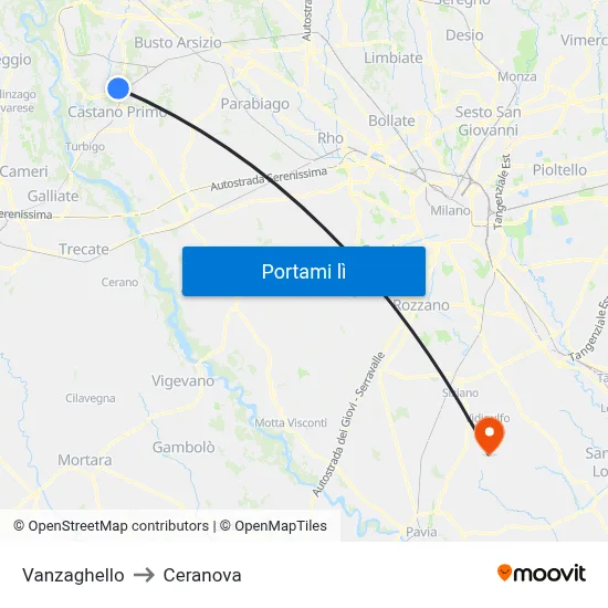 Vanzaghello to Ceranova map