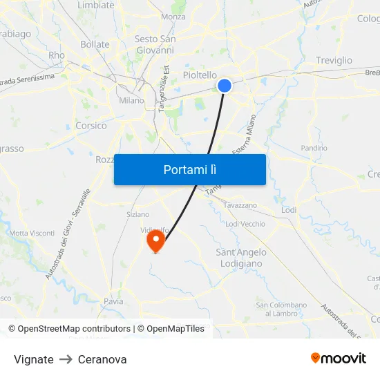 Vignate to Ceranova map