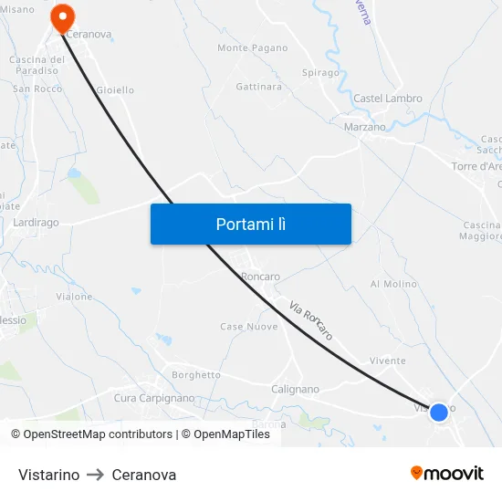 Vistarino to Ceranova map