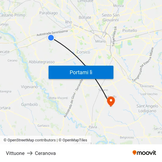 Vittuone to Ceranova map