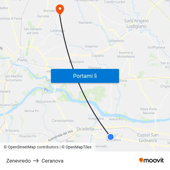 Zenevredo to Ceranova map