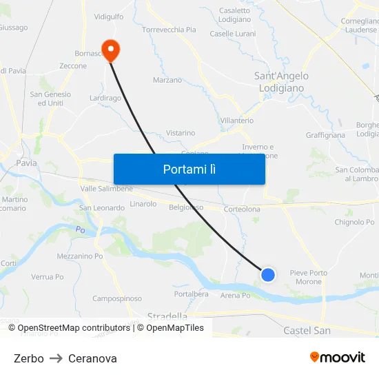 Zerbo to Ceranova map
