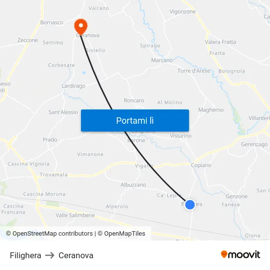 Filighera to Ceranova map